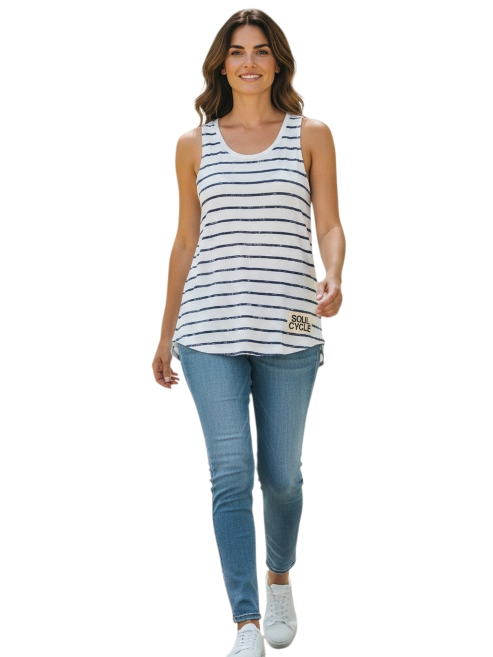 SoulCycle Stripe Tank Top White Blue Racerback Athleisure Sz Medium
